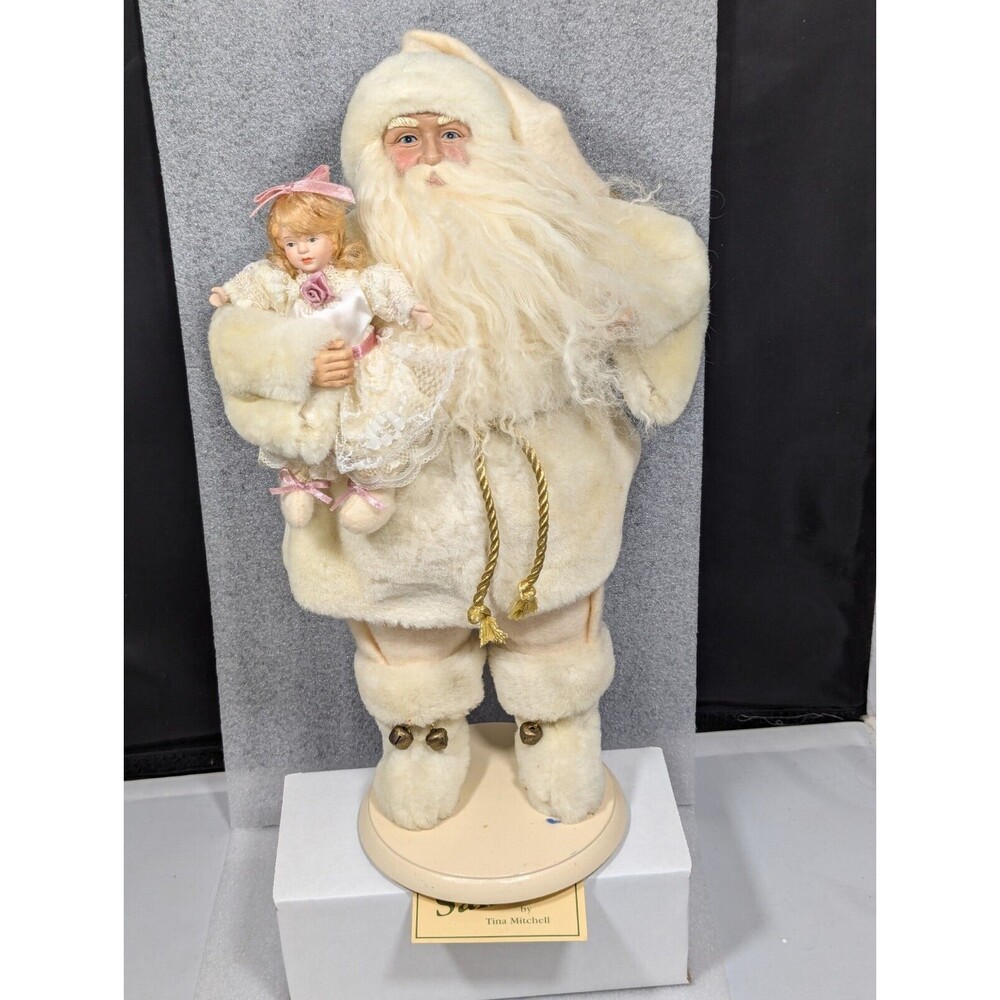 Tina Mitchell The Santa’s Santa Holding Baby Doll 17” With Gold Tone Rope Belt